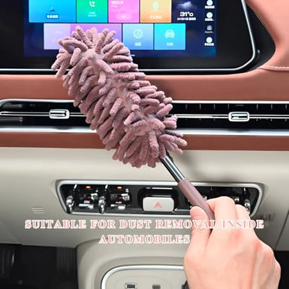 2PCS Car Interior Duster with Extension Pole, 11.8" to 30.5" Retractable Dusters Auto Dash Cleaning Tool, Soft Chenille Hand Washable Dusters for Car Window Furniture Office (Khaki) - color: Khaki