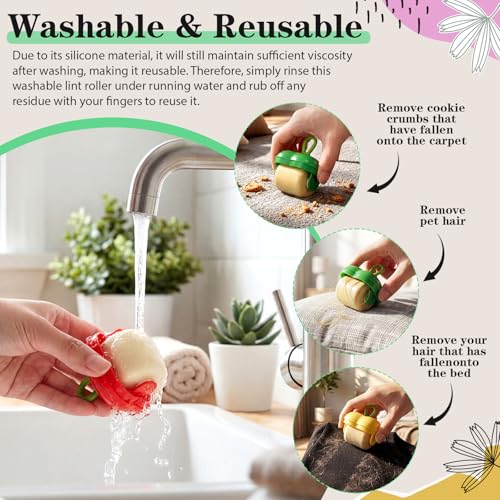 Sliner 3 Pack Reusable Lint Roller Portable Mini Lint Remover for Cat Dog Pet Hair Rollers Washable Roller Sticky Cleaner Remover for Clothes Travel Household