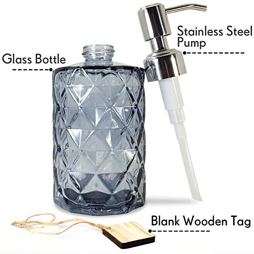 JASAI Diamond Design Glass Soap Dispenser with 304 Rust Proof Stainless Steel Soap Pump, 12 Ounce Kitchen Soap Dispenser for Bathroom, Hand Soap, Dish Soap (Grey) - color: Gray