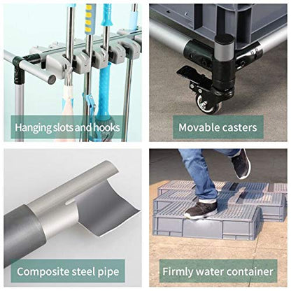 broom and mop holder put wet mops movable Commercial mop rack cleaning tool cart storage for garden garage organizer mop drain rack - size: 16slots