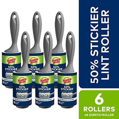 Scotch-Brite 50% Stickier Lint Roller Works Great On Pet Hair 6 Rollers 48 Sheets per Roller 288 Sheets Total (Packaging May Vary) (Pack of 2) - size: 6 Rollers (Pack of 2), style: 288 Sheets