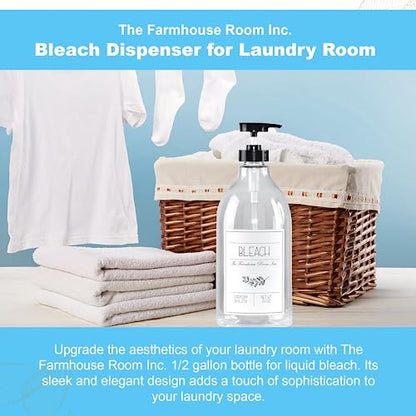 The Farmhouse Room Inc. Bleach Dispenser for Laundry Room - Pump Bottle Dispenser for - BPA Free & PET Plastic 1/2 Gallon Soap Dispenser - Waterproof Label Bleach Bottle for 64oz - style: Bleach Bottle