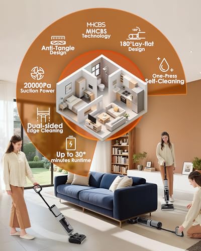 Tineco Floor ONE i5 Stretch Wet Dry Vacuum Cleaner, Vacuum & Mop in One Step, 20kpa Powerful Suction, 180° Lay-Flat Design, Anti-Tangle Design, Dual-Sided Edge Cleaning, Up to 30* Minutes Runtime - style: Floor One i5 Stretch