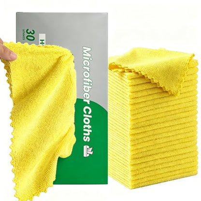 30 Pack Microfiber Cleaning Cloths, Dish Towels for Kitchen, Cleaning Rags for Car, Window, Bathroom, Household, Ultra Absorbent Cleaning Supplies Lint Free Streak Free, Reusable & Washable (Yellow) - color: Yellow