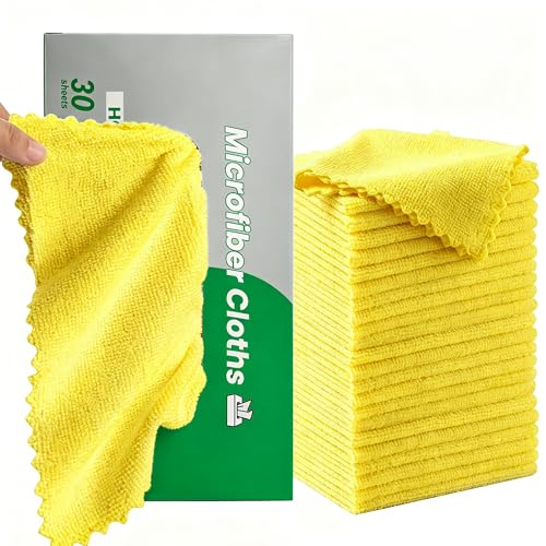 30 Pack Microfiber Cleaning Cloths, Dish Towels for Kitchen, Cleaning Rags for Car, Window, Bathroom, Household, Ultra Absorbent Cleaning Supplies Lint Free Streak Free, Reusable & Washable (Yellow) - color: Yellow