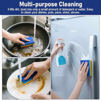6Pcs Cleaning Sponges, Non-Scratch Scrub Dish Sponge Safe on Non-Stick Cookware, Dual Sided Cleaning Sponges for Kitchen, Household, Bathroom(Square,Blue) - color: Square,blue