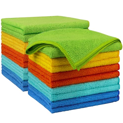 AIDEA Microfiber Cleaning Cloth 20PK, Microfiber Towels for Cars, Dusting Cloth Cleaning Rags for SUVs, House, Kitchen, Window, Workshops, Cleaning Supplies 12"×12" - color: Yellow Blue Green, size: 20PK