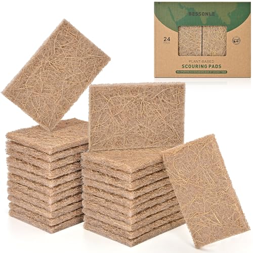 24 Pack Natural Scouring Pads - Heavy Duty Scrubbing Pads for Dishes - Non-Scratch - Reusable - Natural, Eco-Friendly, Biodegradable Sisal Fibers Sponges for Dishes, Compostable