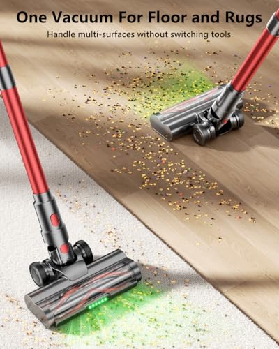 Cordless Vacuum Cleaner, 185AW Powerful Suction Vacuum Cleaner for Home, 65Mins Runtime Self-Standing Stick Vacuum, Anti-Tangled, Lightweight Vacuum Cordless for Home Hardwood Floor Carpet Pet Hair