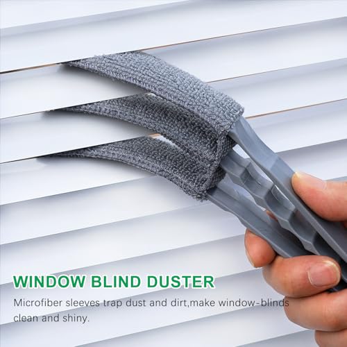 Window Blind Cleaner Duster Brush, 1 Brush with 4 Upgraded Microfiber Sleeves, Washable and Reusable, Blind Cleaner Tools for Window Blinds, Air Conditioner, Jalousie (Grey)
