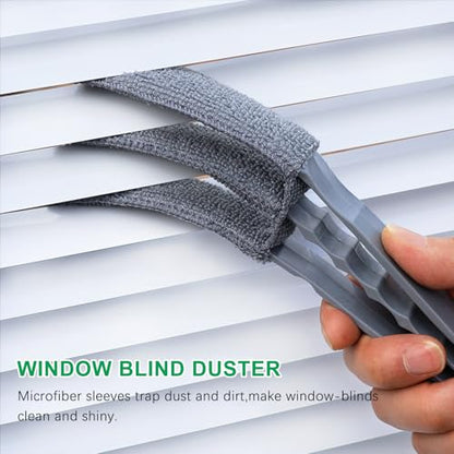 Window Blind Cleaner Duster Brush, 1 Brush with 4 Upgraded Microfiber Sleeves, Washable and Reusable, Blind Cleaner Tools for Window Blinds, Air Conditioner, Jalousie (Grey)