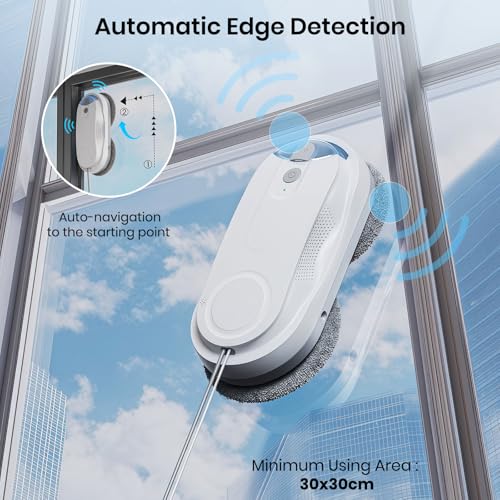 KKI Window Cleaning Robot, Auto Window Cleaner Robot, Dual Spray, Max 3200Pa, AI Path Planning & Edge Detection, Remote Control for High-Rise Windows Outside/Inside,8 Cloths, X3 (White) - color: White, size: X3