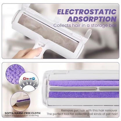 Reusable Pet Hair Remover Roller – Dog & Cat Fur Lint Cleaner for Sofa, Carpet, Bed & Car Seats – No Adhesive Required (White/Purple) - color: White/Purple