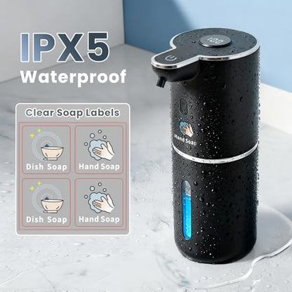 Automatic Soap Dispenser, Touchless Liquid Soap Dispensers, USB Rechargeable, 6-Level Adjustable Volume Control, 12.8oz/380ml, Wall Mount for Kitchen, Bathroom, Free Liquid Dispenser Stickers (Black) - color: Black