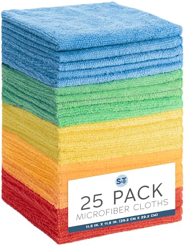S&T INC. 25 Pack Microfiber Cleaning Cloth, Bulk Towels for Home, Reusable Microfiber Towels for Cars, Cleaning Rags, Assorted, 11.5 Inches x 11.5 Inches, 25 Count - size: 25 Pack
