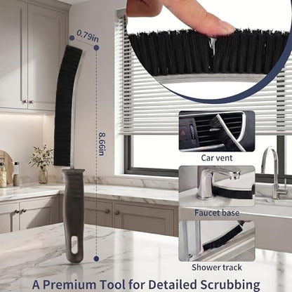 3 Pack Angled Crevice Cleaning Brush, Rigid Bristle Deep Gap Scrub Tool for Window Tracks, Sliding Doors, Bathroom Sinks and Kitchen Seams, Curved Handheld Scrubber