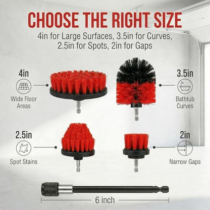 Drill Brush Attachment Set, 5 Pack Power Scrubber Cleaning Brush Kit with Extension Rod for Bathroom, Tub, Tile, Grout, Kitchen, Floor and Wheel Rims (Red) - color: Red