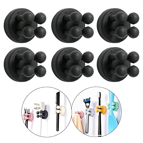 Silicone Toothbrush Holders - 6Pcs Razor Hooks Adhesive Wall Mounted for Hanging Towel Key Plug Cable, Utility Decor Stick to Dorm Room Door Function for Kitchen Bathroom Home Office, Black - color: 6Black