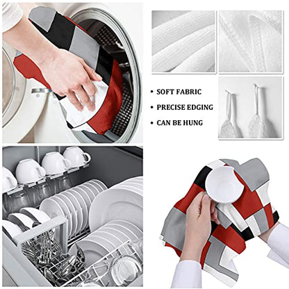 Geo Kitchen Towels,White Grey Black Red Abstract Irregular Geometric 16x28 Inches Soft Kitchen Dish Cloth,Cotton Tea Towels/Bar Towels/Hand Towels,(1 Pack) - color: Color Blockzag8191, size: 1PCS