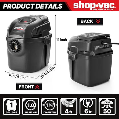 Shop-Vac 2021005 1 Gallon Micro Wet/Dry Vacuum, 1.0 Peak HP, 1.25 Inch Diameter x 4 Foot Hose, 6 Foot Cord, Lightweight and Portable, Quick Wet/Dry Pickup