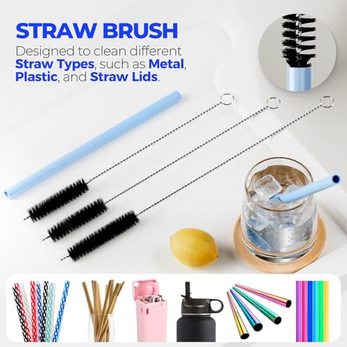 Holikme 6 Pack Bottle Brush Set, 14" Long Handle Stainless Steel Bottle Cleaner Brush, 3 Straw Brushes, Bottle Cleaning Brush for Water Bottle, Baby Bottle Straws, Black - color: Black, size: 6Pack