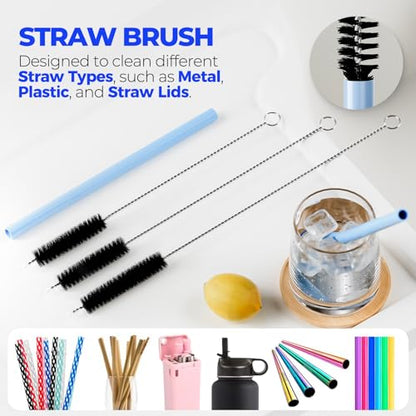 Holikme 6 Pack Bottle Brush Set, 14" Long Handle Stainless Steel Bottle Cleaner Brush, 3 Straw Brushes, Bottle Cleaning Brush for Water Bottle, Baby Bottle Straws, Black - color: Black, size: 6Pack