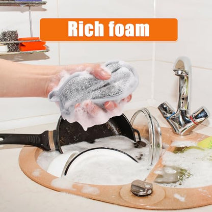 PEUTIER 3pcs Versatile Steel Wool Wire Sponge, 4.7x4.7x1in Dishwashing Rag Non-Scratch Dishcloth Metal Dish Cloth Towels Scrubber for Cleaning Kitchen Supplies Scrub Pads for Metallic Sink Pot Dishes