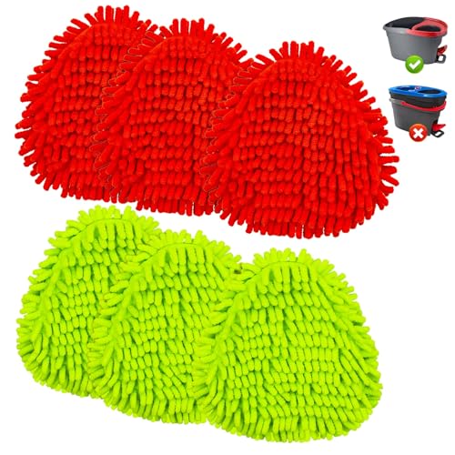 6 Pack Chenille Mop Heads Replacement for Ocedar EasyWring Spin Mop, Microfiber Spin Mop Replacement Head, Washable & Easy to Replace, Deep Cleaning for Hard Floors - color: 3red+3green