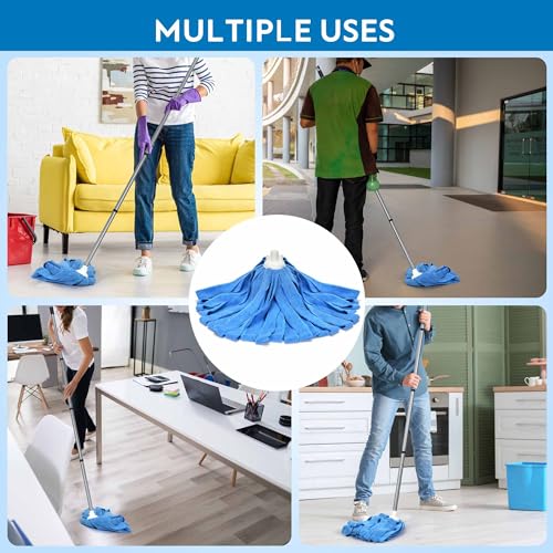 Matthew Microfiber Mop Compatible with Ceda Refill - Commercial Mop Replacement 54" Stainless Steel Handle with 2 Wet Mop Heads w/1 Handle Incl. 2 Pcs Blue Microfiber Cloth - color: Blue