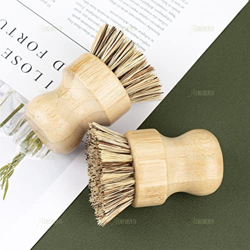 AUEAR, Natural Bamboo Dish Scrub Brush Cleaning Pot Scrubber Brushes Coconut Bristles for Cast Iron Skillet Pots Pans (4 Pack) - color: Deep, size: 4-Pack
