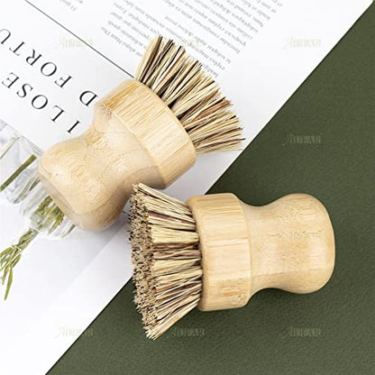AUEAR, Natural Bamboo Dish Scrub Brush Cleaning Pot Scrubber Brushes Coconut Bristles for Cast Iron Skillet Pots Pans (4 Pack) - color: Deep, size: 4-Pack