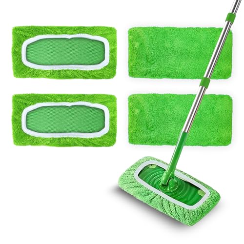 4 Pack Reusable Microfiber Mop Pads Compatible with Swiffer Sweeper, Washable Wet Mopping Cloths and Dry Sweeping Cloths, Wet Pad Refills for Hardwood Floor Cleaning(Mop is Not Included)