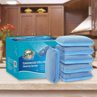 Miracle Microfiber Kitchen Sponge by Scrub-It (6 Pack) - Non-Scratch Heavy Duty Dishwashing Cleaning sponges- Machine Washable - (Blue) - color: Blue