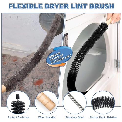 PetOde 2 Pieces Dryer Vent Cleaner Kit Compatible with Most Vacuum Cleaner, Dryer Lint Brush and Vacuum Hose Attachment, Quickly Lint Remover, Deep Gray - color: Deep Gray