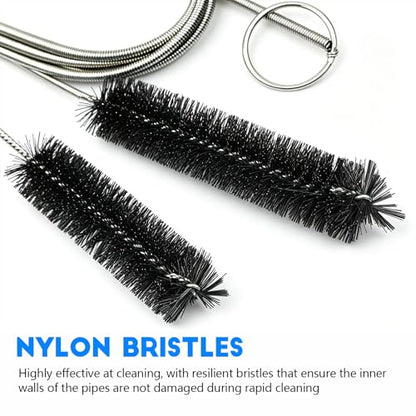 2PCS Flexible Long Drain Brush, 78 Inch Nylon Stainless Steel Tube Cleaning Brush, Slim Long Hose Pipe Cleaning Tool for Auto Sunroof Drain Hole, Car Fridge, Kitchen Sink (Single End-Black) - color: Single End-black