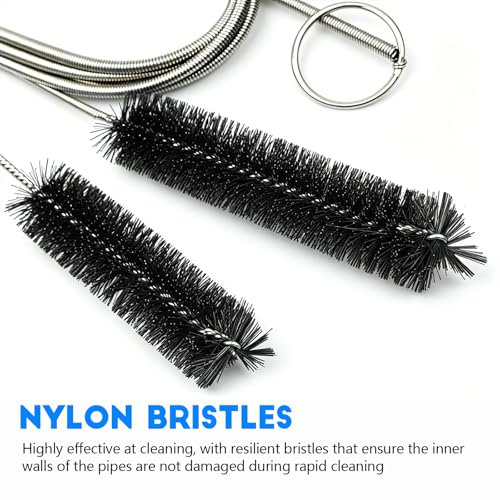 2PCS Flexible Long Drain Brush, 78 Inch Nylon Stainless Steel Tube Cleaning Brush, Slim Long Hose Pipe Cleaning Tool for Auto Sunroof Drain Hole, Car Fridge, Kitchen Sink (Double End-Black) - color: Double End-black