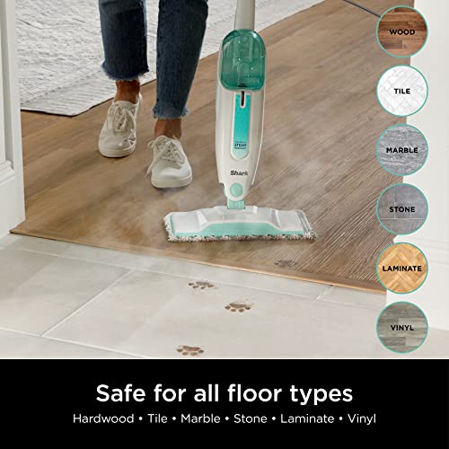 Shark Steam Mop with 2 Machine Washable Dirt Grip Pads, Removable Water Tank, Lightweight, Steam Cleaner for sealed Hard Floors, Marble, Stone, Hardwood, Tile, Laminate, White/Seafoam, S1000 - style: Steam Starter