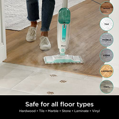 Shark Steam Mop with 2 Machine Washable Dirt Grip Pads, Removable Water Tank, Lightweight, Steam Cleaner for sealed Hard Floors, Marble, Stone, Hardwood, Tile, Laminate, White/Seafoam, S1000 - style: Steam Starter
