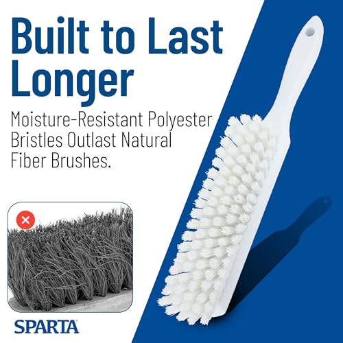 SPARTA 8 Inch Soft Counter Brush with Polyester Bristles and 5 Inch Handle, Color Coded Handheld Broom for Tables Countertops and Foodservice Surfaces, 13 Inch Overall Length, White, Pack of 6 - color: White