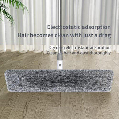 Flat Microfiber Mop for Floor Cleaning, 18 inch (17.7 in/45 cm) Aluminum Base, Adjustable Stainless Steel Handle 29.5 to 52 in, 360-Degree Swivel, Dry & Wet, 4 Washable Pads - LJGG - size: 17.7 INCH
