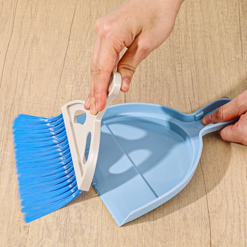 12 Pack Mini Broom with Dustpan Combo Set, Small Broom and Dustpan Set for Desk, Table, Car, Keyboard, Countertop, Pet Nest - 3 Colors (Blue, Green, Pink)