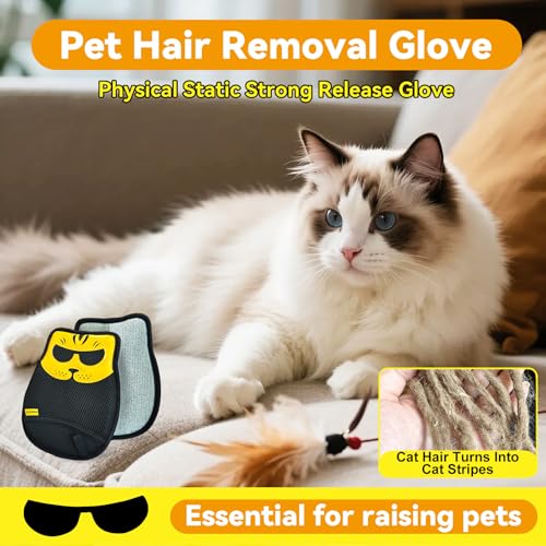 Pet Hair Removal Glove, Washable Reusable Cat Dog Fur Remover Mitt with Electrostatic Dual-Direction Surface for Couch, Sofa, Bedding, Rugs and Pet Beds(2pcs-Yellow Black) - color: 2pcs-Yellow Black