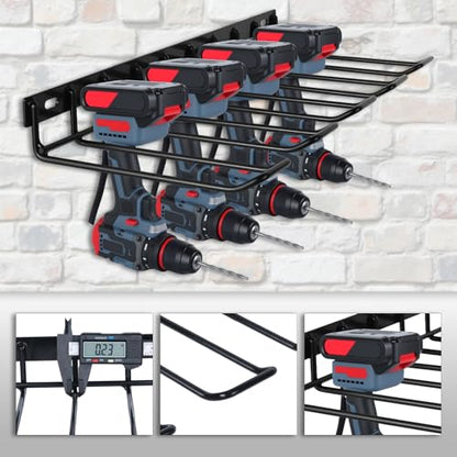 WellMade Power Tool Organizer Wall Mount, Drill Holder, 2 Pack Black Steel Drill Holder Wall Mount for Garage, Holds 4 Tools, 80LB Capacity, Easy Install with Screws & Anchors