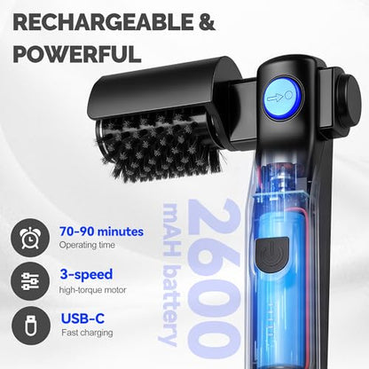 Electric Grill Brush, Cordless Rechargeable Grill Cleaner with 3-Speed Powerful Motor & 180° Adjustable 304 Stainless Steel Non-Shedding Brush Head, Automatic Cleaning for Outdoor Gas Grill & Grates