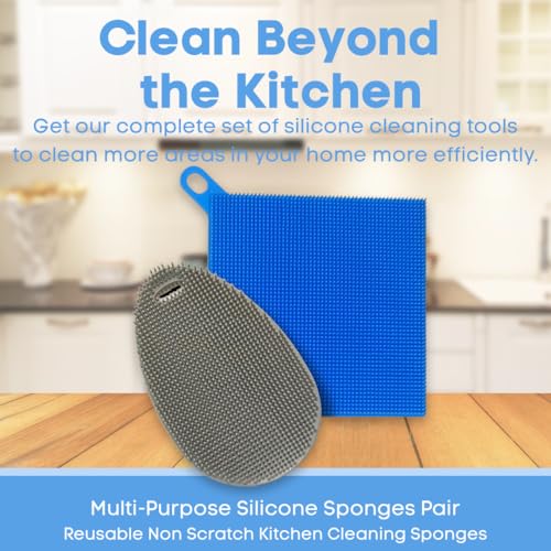 Silicone Dish Sponge Dish Scrubber (Oval and Square) - Dual-Sided, Food Grade Silicone Sponges for Dishes and Housecleaning 2-Pack - color: 2 Pack Grey + Grey