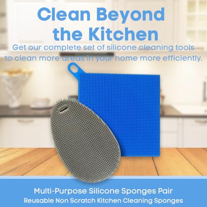 Silicone Dish Sponge Dish Scrubber (Oval and Square) - Dual-Sided, Food Grade Silicone Sponges for Dishes and Housecleaning 2-Pack - color: 2 Pack Grey + Grey