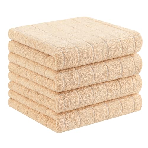 Homaxy 100% Cotton Terry Kitchen Towels(Apricot, 13 x 28 inches), Checkered Designed, Soft and Super Absorbent Dish Towels, 4 Pack - color: Apricot, size: 13 X 28 - 4 Pack