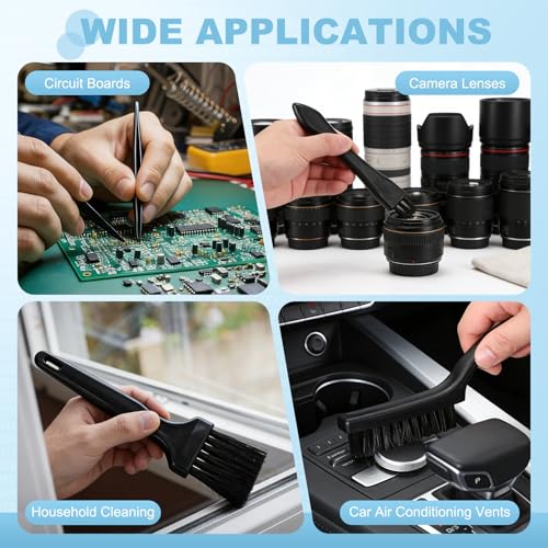 PATIKIL ESD Brush, 3Pcs Electronic Cleaning Brush Set with Tweezers Anti Static Cleaning Tools Plastic Pointed Tip Nylon for PCB Computer Keyboard Camera 3D Printers, 20x97mm Bristles