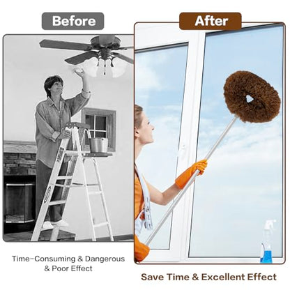 Ceiling Fan Cleaner Duster Reusable Microfiber Ceiling Fan Blade Cleaner Removable Duster with Extension Pole Adjusts 13 to 49.7 Inch for Cleaning Walls Bookshelves Furniture Door Window Top (Brown) - color: Brown
