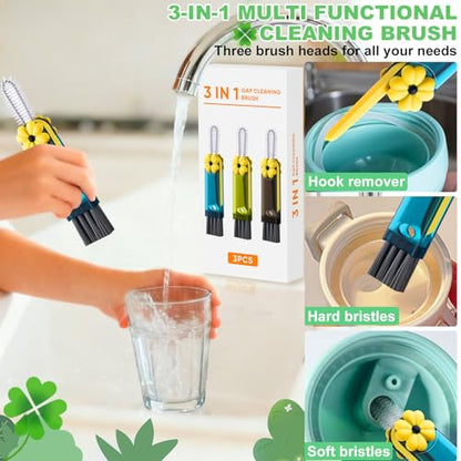 3 in 1 Cup Lid Cleaning Brush, Multifunctional Gap Cleaning Brush, Home Kitchen Crevice Brush, Portable Bottle Cleaner Brush for Cleaning Tight Spaces, Bottle Gaps, Travel Mug Caps(3 PCS) - color: Green, Blue, Gray(3pcs)